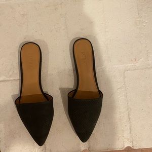 Jcrew black pointed snake embossed slide mules